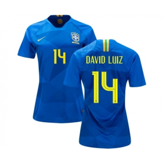 Women's Brazil 14 David Luiz Away Soccer Country Jersey