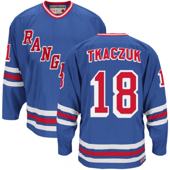 Men's CCM New York Rangers 18 Walt Tkaczuk Premier Royal Blue Heroes of Hockey Alumni Throwback NHL Jersey