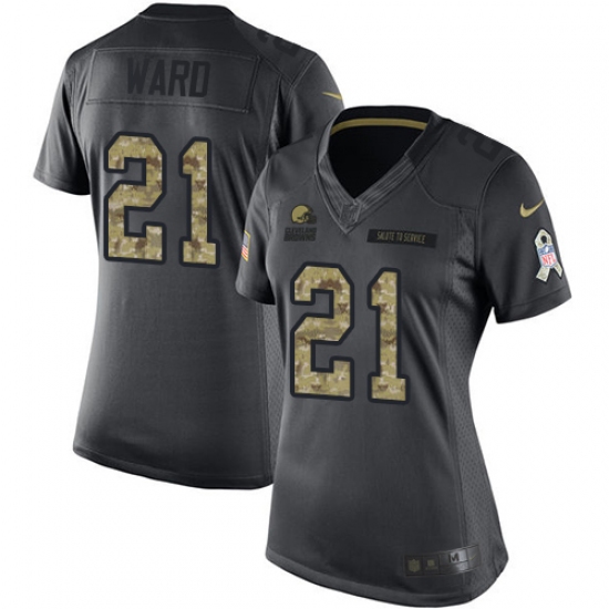 Women's Nike Cleveland Browns 21 Denzel Ward Limited Black 2016 Salute to Service NFL Jersey