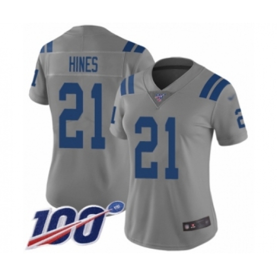 Women's Indianapolis Colts 21 Nyheim Hines Limited Gray Inverted Legend 100th Season Football Jersey