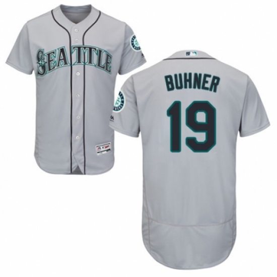Men's Majestic Seattle Mariners 19 Jay Buhner Grey Road Flex Base Authentic Collection MLB Jersey