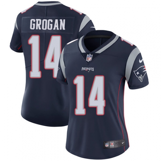 Women's Nike New England Patriots 14 Steve Grogan Navy Blue Team Color Vapor Untouchable Limited Player NFL Jersey