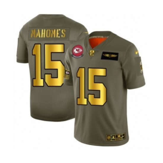 Men's Kansas City Chiefs 15 Patrick Mahomes Limited Olive Gold 2019 Salute to Service Football Jersey
