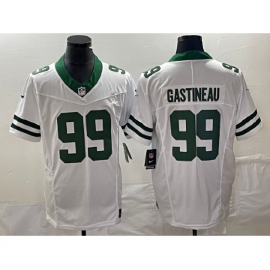 Men's Nike New York Jets 99 Mark Gastineau White 2023 F.U.S.E. Vapor Limited Throwback Stitched Football Jersey