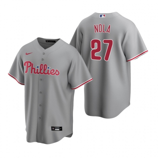 Men's Nike Philadelphia Phillies 27 Aaron Nola Gray Road Stitched Baseball Jersey