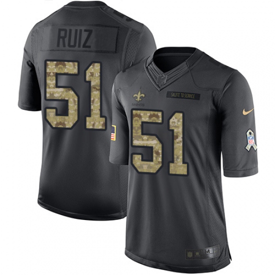Men's New Orleans Saints 51 Cesar Ruiz Black Stitched NFL Limited 2016 Salute to Service Jersey