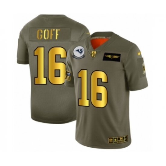 Men's Los Angeles Rams 16 Jared Goff Limited Olive Gold 2019 Salute to Service Football Jersey