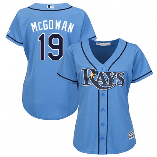 Women's Majestic Tampa Bay Rays 19 Dustin McGowan Authentic Light Blue Alternate 2 Cool Base MLB Jersey