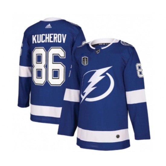 Men's Tampa Bay Lightning 86 Nikita Kucherov 2022 Blue Stanley Cup Final Patch Stitched Jersey