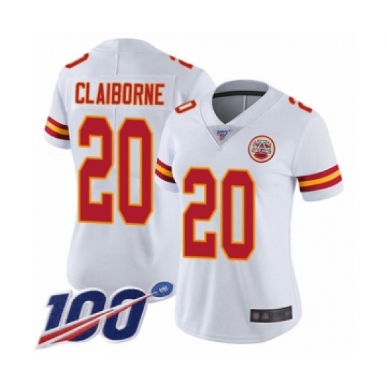 Women's Kansas City Chiefs 20 Morris Claiborne White Vapor Untouchable Limited Player 100th Season Football Jersey