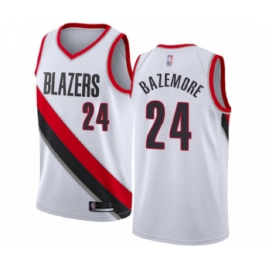 Men's Portland Trail Blazers 24 Kent Bazemore Authentic White Basketball Jersey - Association Edition