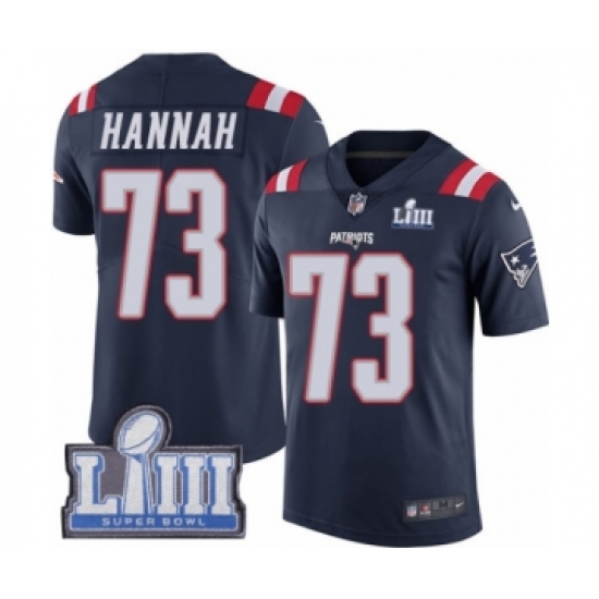Youth Nike New England Patriots 73 John Hannah Limited Navy Blue Rush Vapor Untouchable Super Bowl LIII Bound NFL Jersey