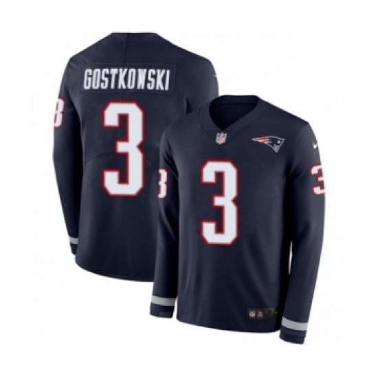 Men's Nike New England Patriots 3 Stephen Gostkowski Limited Navy Blue Therma Long Sleeve NFL Jersey