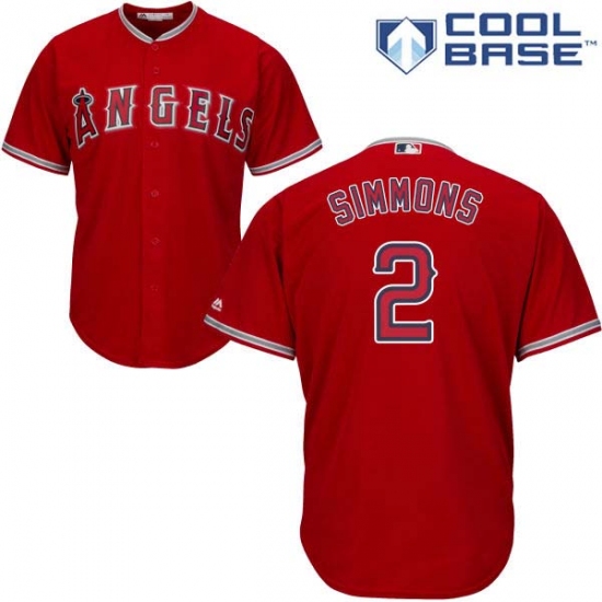 Men's Majestic Los Angeles Angels of Anaheim 2 Andrelton Simmons Replica Red Alternate Cool Base MLB Jersey