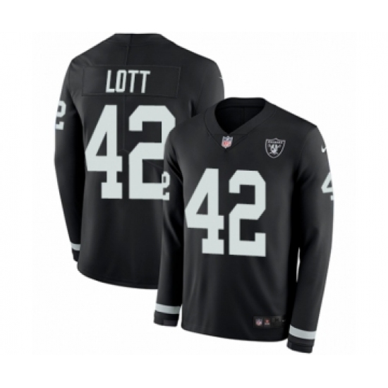 Youth Nike Oakland Raiders 42 Ronnie Lott Limited Black Therma Long Sleeve NFL Jersey