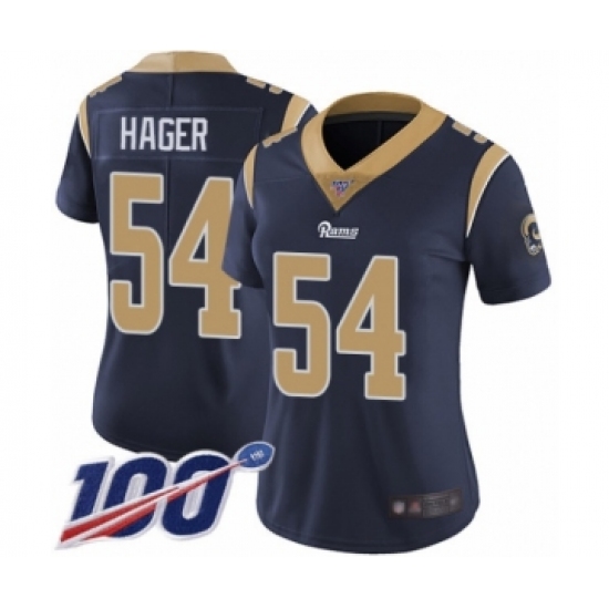 Women's Los Angeles Rams 54 Bryce Hager Navy Blue Team Color Vapor Untouchable Limited Player 100th Season Football Jersey