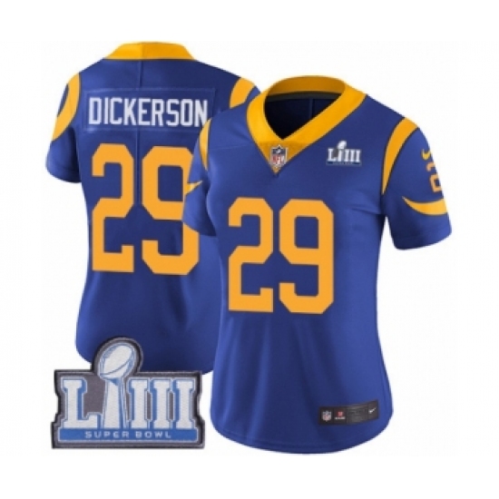 Women's Nike Los Angeles Rams 29 Eric Dickerson Royal Blue Alternate Vapor Untouchable Limited Player Super Bowl LIII Bound NFL Jersey