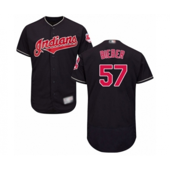 Men's Cleveland Indians 57 Shane Bieber Navy Blue Alternate Flex Base Authentic Collection Baseball Jersey