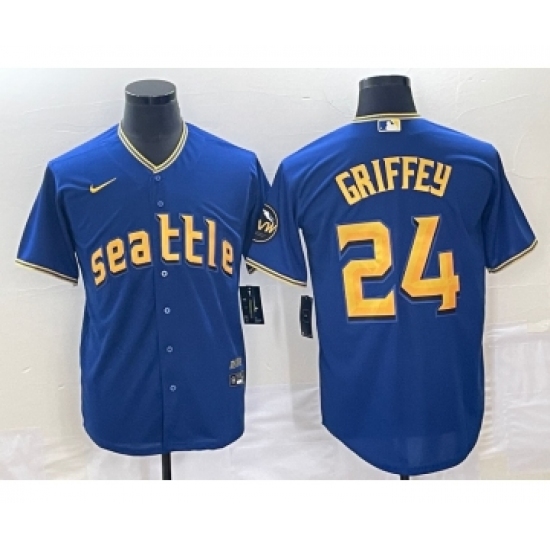 Men's Seattle Mariners 24 Ken Griffey Blue 2023 City Connect Cool Base Stitched Jersey