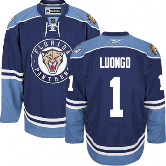 Men's Reebok Florida Panthers 1 Roberto Luongo Authentic Navy Blue Third NHL Jersey