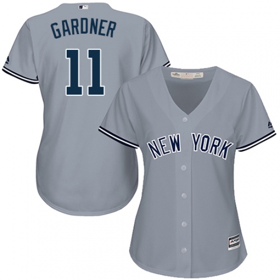 Women's Majestic New York Yankees 11 Brett Gardner Replica Grey Road MLB Jersey