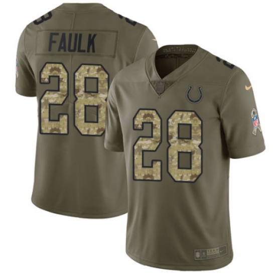 Men's Nike Indianapolis Colts 28 Marshall Faulk Limited Olive/Camo 2017 Salute to Service NFL Jersey