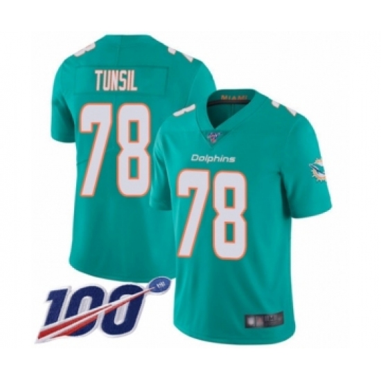 Men's Miami Dolphins 78 Laremy Tunsil Aqua Green Team Color Vapor Untouchable Limited Player 100th Season Football Jersey
