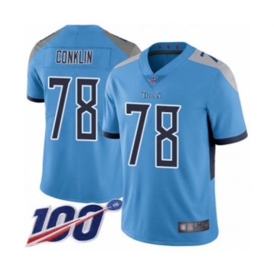 Youth Tennessee Titans 78 Jack Conklin Light Blue Alternate Vapor Untouchable Limited Player 100th Season Football Jersey