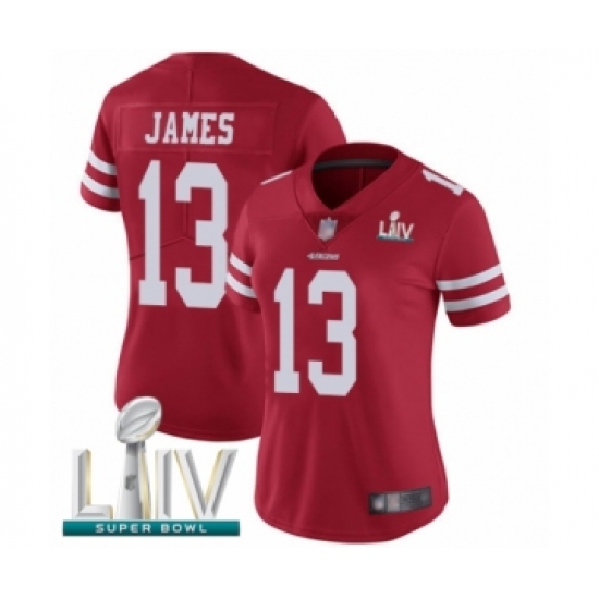 Women's San Francisco 49ers 13 Richie James Red Team Color Vapor Untouchable Limited Player Super Bowl LIV Bound Football Jersey