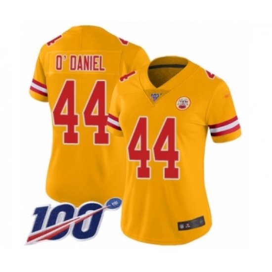 Women's Kansas City Chiefs 44 Dorian O'Daniel Limited Gold Inverted Legend 100th Season Football Jersey