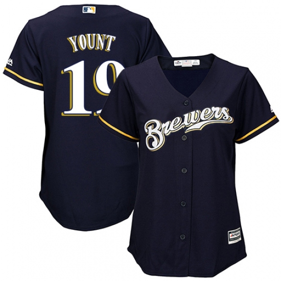 Women's Majestic Milwaukee Brewers 19 Robin Yount Replica Navy Blue Alternate Cool Base MLB Jersey
