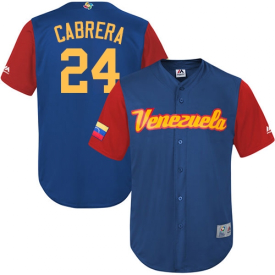 Men's Venezuela Baseball Majestic 24 Miguel Cabrera Royal Blue 2017 World Baseball Classic Replica Team Jersey
