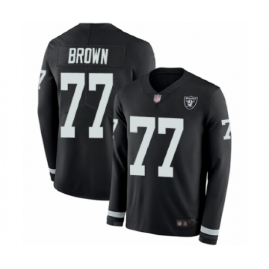 Men's Oakland Raiders 77 Trent Brown Limited Black Therma Long Sleeve Football Jersey
