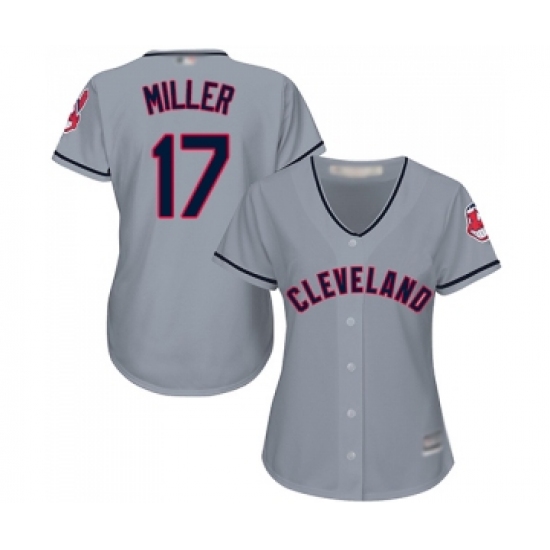 Women's Cleveland Indians 17 Brad Miller Replica Grey Road Cool Base Baseball Jersey