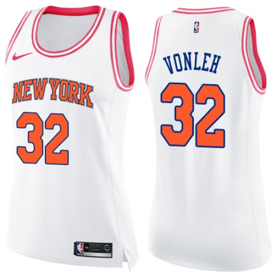 Women's Nike New York Knicks 32 Noah Vonleh Swingman White Pink Fashion NBA Jersey