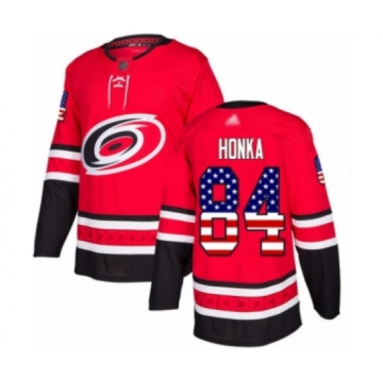 Men's Carolina Hurricanes 84 Anttoni Honka Authentic Red USA Flag Fashion Hockey Jersey