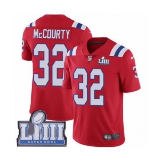 Youth Nike New England Patriots 32 Devin McCourty Red Alternate Vapor Untouchable Limited Player Super Bowl LIII Bound NFL Jersey