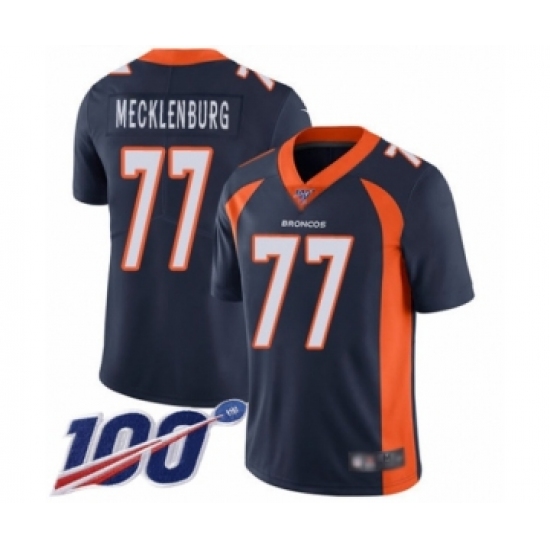 Men's Denver Broncos 77 Karl Mecklenburg Navy Blue Alternate Vapor Untouchable Limited Player 100th Season Football Jersey