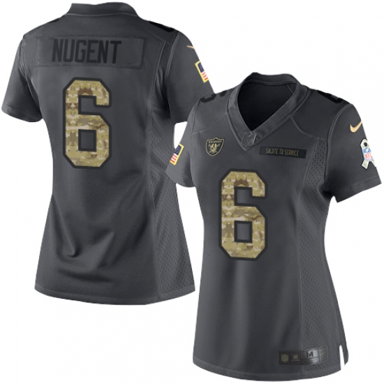 Women Nike Oakland Raiders 6 Mike Nugent Limited Black 2016 Salute to Service NFL Jersey