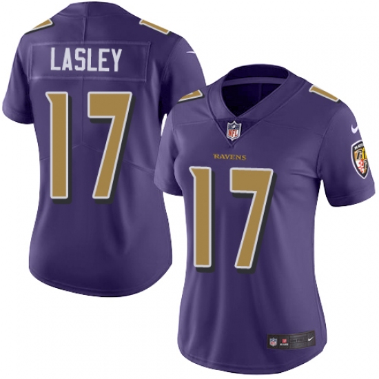 Women's Nike Baltimore Ravens 17 Jordan Lasley Limited Purple Rush Vapor Untouchable NFL Jersey