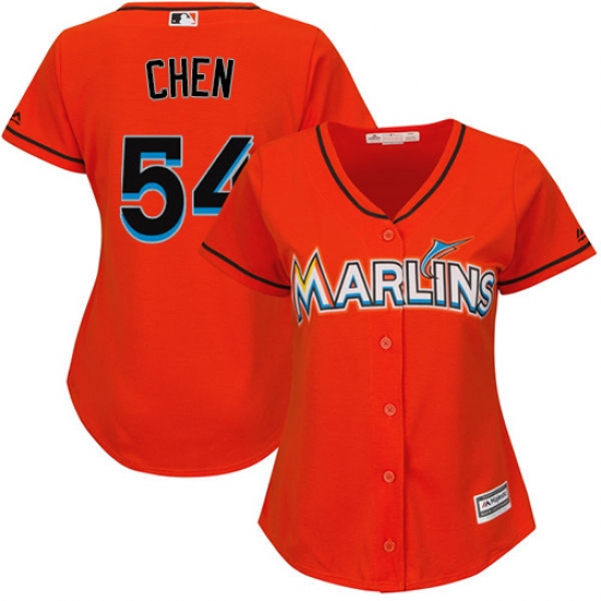Women's Majestic Miami Marlins 54 Wei-Yin Chen Authentic Orange Alternate 1 Cool Base MLB Jersey