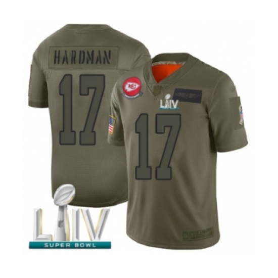 Youth Kansas City Chiefs 17 Mecole Hardman Limited Olive 2019 Salute to Service Super Bowl LIV Bound Football Jersey