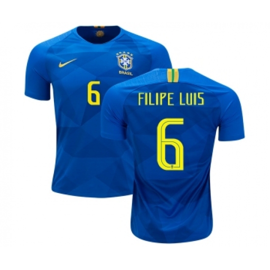 Brazil 6 Filipe Luis Away Kid Soccer Country Jersey