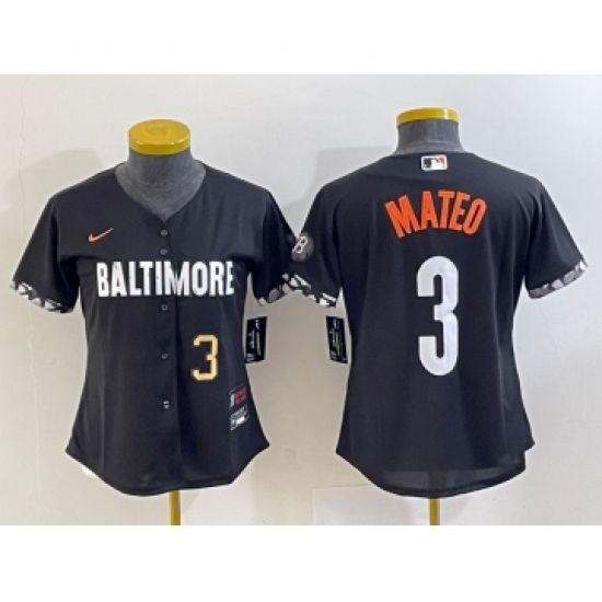 Women's Baltimore Orioles 3 Jorge Mateo Number Black 2023 City Connect Cool Base Stitched Jersey 1