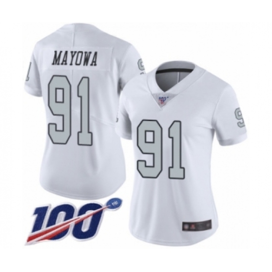 Women's Oakland Raiders 91 Benson Mayowa Limited White Rush Vapor Untouchable 100th Season Football Jersey