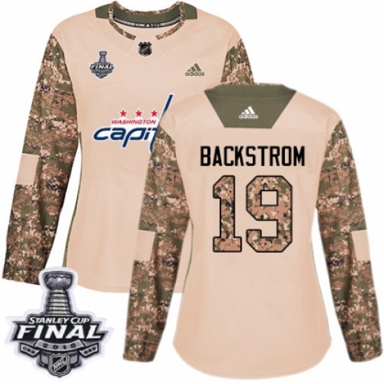 Women's Adidas Washington Capitals 19 Nicklas Backstrom Authentic Camo Veterans Day Practice 2018 Stanley Cup Final NHL Jersey