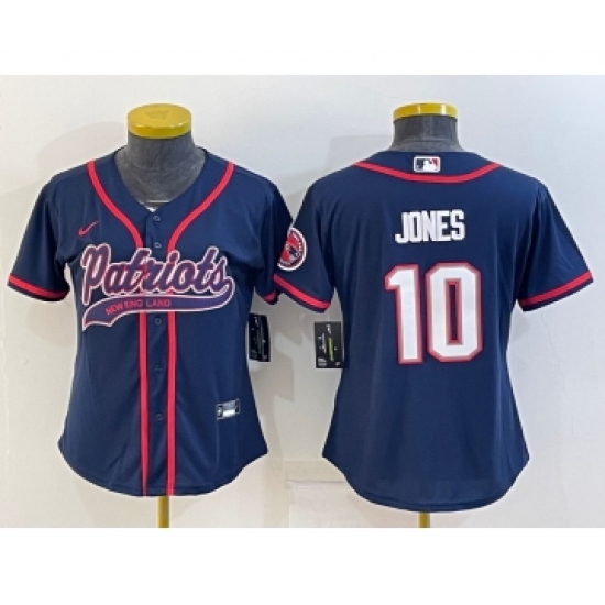 Women's New England Patriots 10 Mac Jones Navy With Patch Cool Base Stitched Baseball Jersey