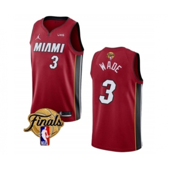 Men's Miami Heat 3 Dwyane Wade Red 2023 Finals Statement Edition Stitched Basketball Jersey