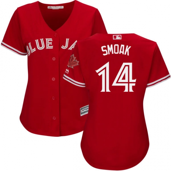 Women's Majestic Toronto Blue Jays 14 Justin Smoak Authentic Scarlet Alternate MLB Jersey