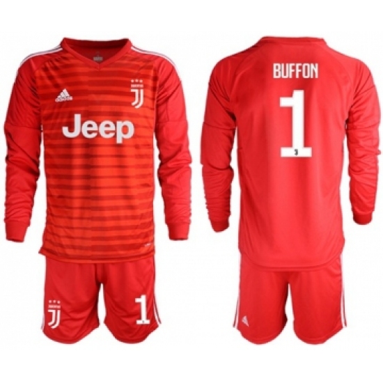 Juventus 1 Buffon Red Goalkeeper Long Sleeves Soccer Club Jersey